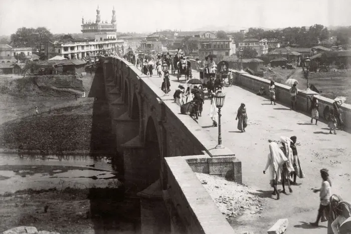 Framed Print : c. 1880s India - busy road & river bridge possibly Bangalore Framed Print : c. 1880s India - busy road & river bridge possibly Bangalore