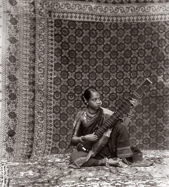 c. 1880s India - female musician, large rug