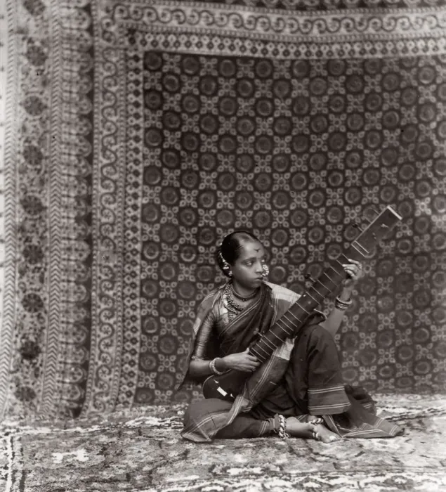 Framed Print : c. 1880s India - female musician, large rug Framed Print : c. 1880s India - female musician, large rug