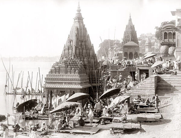 c. 1880s India - ghats on Ganges river at Benares Varanasi