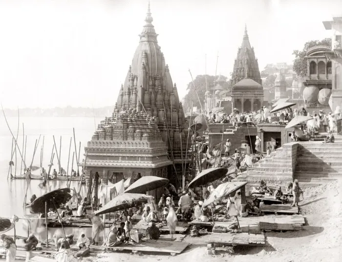 Framed Print : c. 1880s India - ghats on Ganges river at Benares Varanasi Framed Print : c. 1880s India - ghats on Ganges river at Benares Varanasi