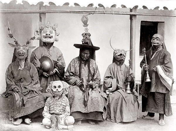 c. 1880s India - group of priests or lamas in the mountains of northern India