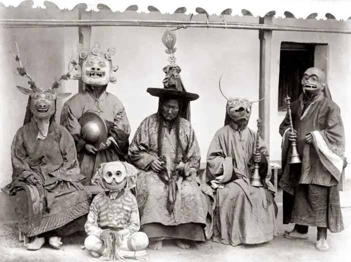 Framed Print : c. 1880s India - group of priests or lamas in the mountains of northern India Framed Print : c. 1880s India - group of priests or lamas in the mountains of northern India