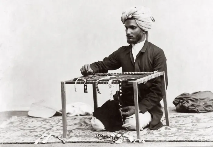 Framed Print : c. 1880s India - man working with cloth Framed Print : c. 1880s India - man working with cloth