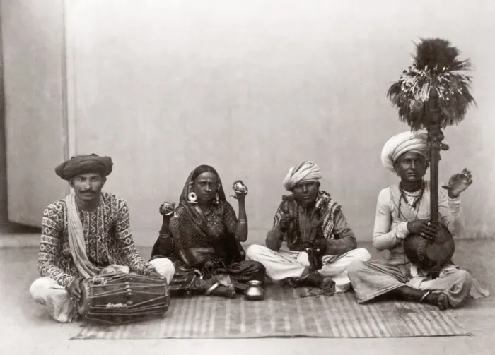 Framed Print : c. 1880s India - musicians and dancer Framed Print : c. 1880s India - musicians and dancer
