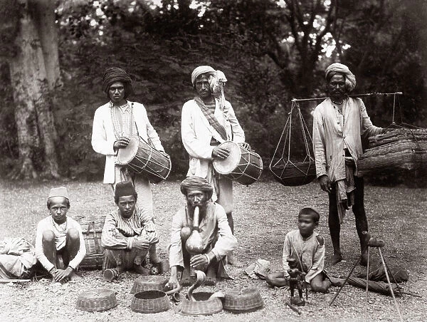 c. 1880s India - musicians, snake charmers