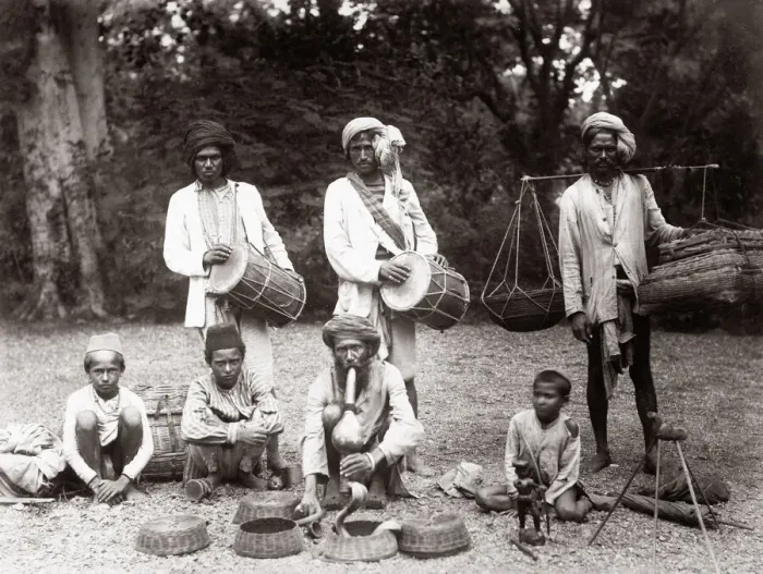 Framed Print : c. 1880s India - musicians, snake charmers Framed Print : c. 1880s India - musicians, snake charmers