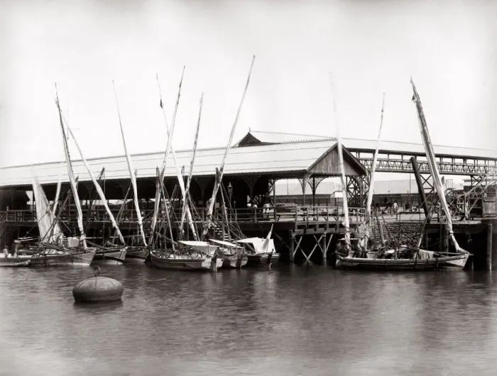 Framed Print : c. 1880s India Pakistan - boats at a wharf in Karachi Framed Print : c. 1880s India Pakistan - boats at a wharf in Karachi