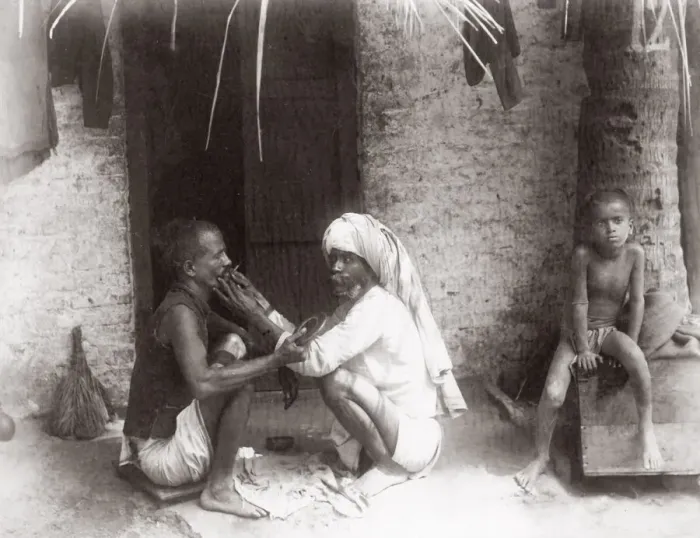 Framed Print : c. 1880s India - street barber Framed Print : c. 1880s India - street barber