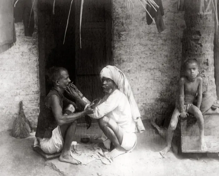 Framed Print : c. 1880s India - street barber Framed Print : c. 1880s India - street barber
