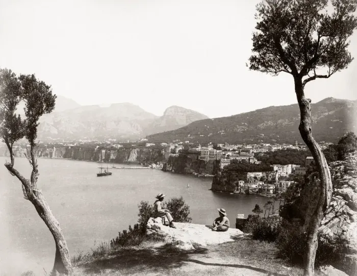 Framed Print : c. 1880s Italy - Amalfi coast Sorrento - hotels and beach Framed Print : c. 1880s Italy - Amalfi coast Sorrento - hotels and beach