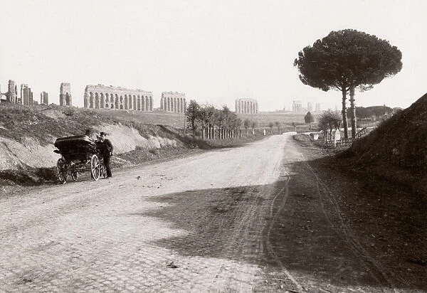 c. 1880s Italy - aquaduct Appian way with horse & cart