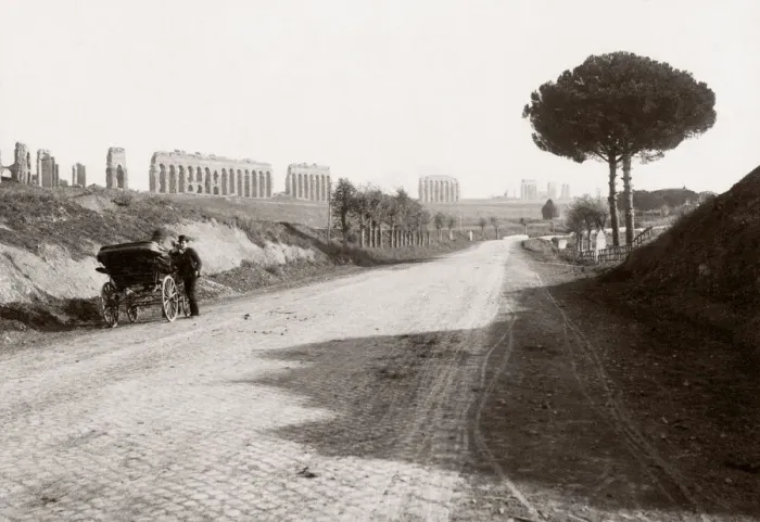 Framed Print : c. 1880s Italy - aquaduct Appian way with horse & cart