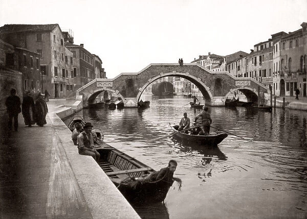 c. 1880s Italy - three arch bridge San Giobbe canal