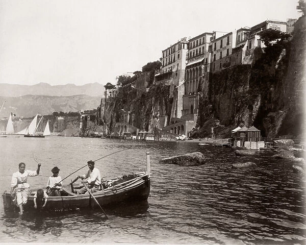 c. 1880s Italy - boat in the water, cliffs at Sorrento