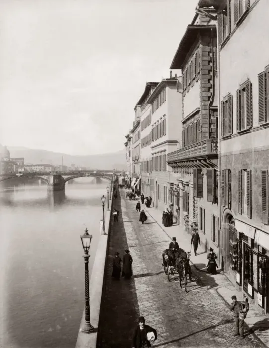 Framed Print : c. 1880s Italy - along the river Arno Florence Framed Print : c. 1880s Italy - along the river Arno Florence