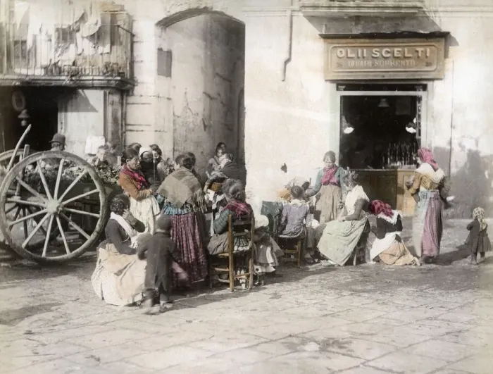 Framed Print : c. 1880s Italy - street scene - outdoor restaurant Framed Print : c. 1880s Italy - street scene - outdoor restaurant