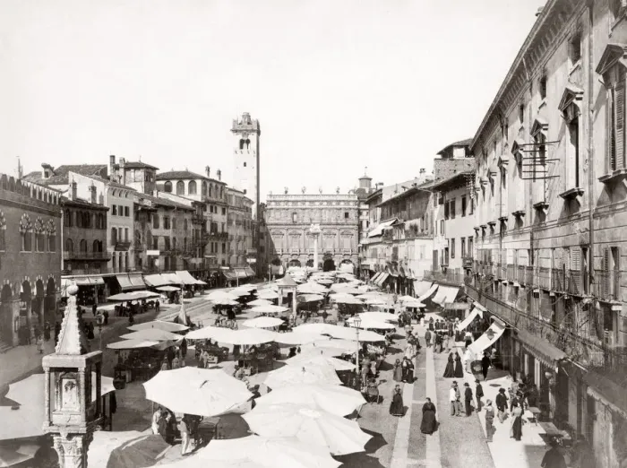 Framed Print : c. 1880s Italy - Verona Piazza Erbe market Framed Print : c. 1880s Italy - Verona Piazza Erbe market