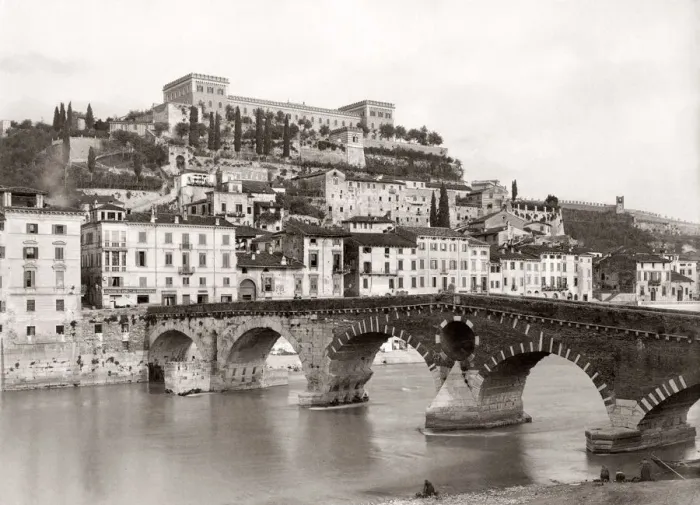 Framed Print : c. 1880s Italy - Verona Ponte Pietra Bridge Framed Print : c. 1880s Italy - Verona Ponte Pietra Bridge