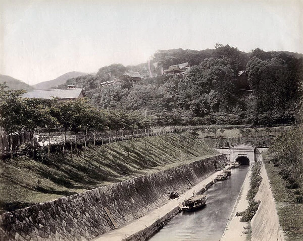 c. 1880s Japan - boats on the canal Biwa Lake near Kyoto