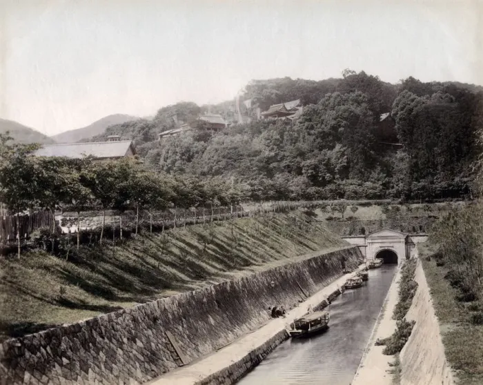 Framed Print : c. 1880s Japan - boats on the canal Biwa Lake near Kyoto Framed Print : c. 1880s Japan - boats on the canal Biwa Lake near Kyoto