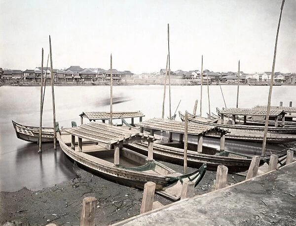 c. 1880s Japan - boats tied up, probably Yokohama