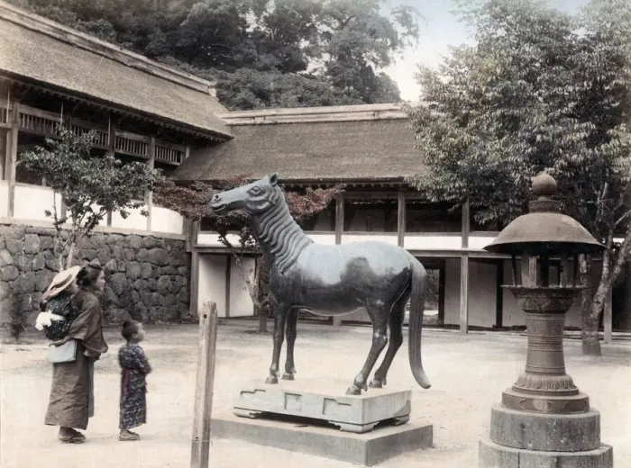 Framed Print : c. 1880s Japan - bronze horse, Suva temple Nagasaki Framed Print : c. 1880s Japan - bronze horse, Suva temple Nagasaki