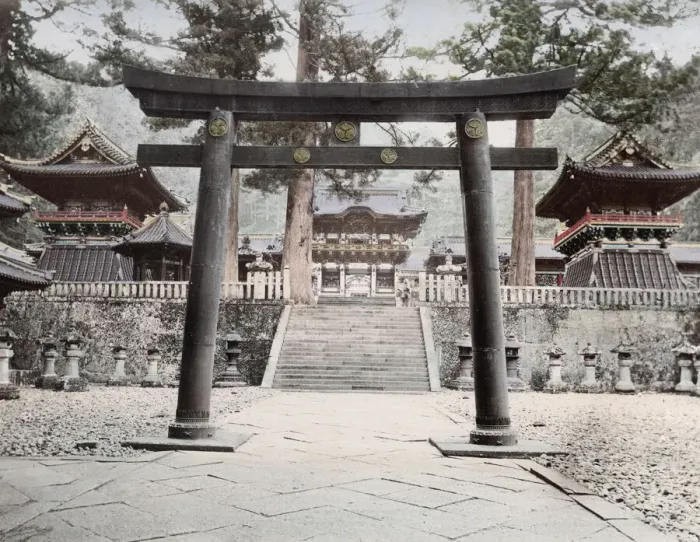 Framed Print : c. 1880s Japan - bronze portal, torii, Nikko Framed Print : c. 1880s Japan - bronze portal, torii, Nikko
