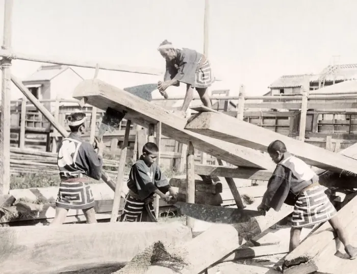 Framed Print : c. 1880s Japan - carpenters at work Framed Print : c. 1880s Japan - carpenters at work