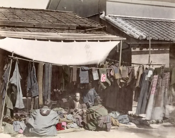 Framed Print : c. 1880s Japan - cloth and clothing store Framed Print : c. 1880s Japan - cloth and clothing store