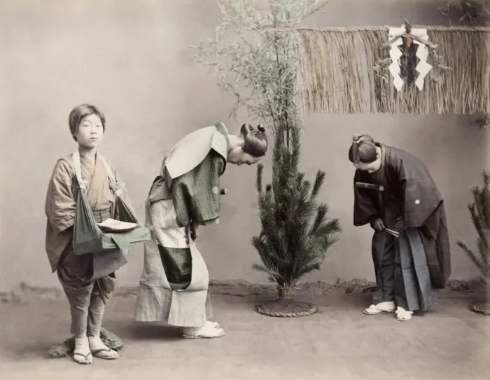 Framed Print : c. 1880s Japan - formal greeting