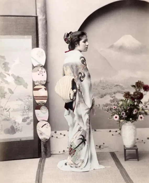 Framed Print : c. 1880s Japan -geisha in kimono