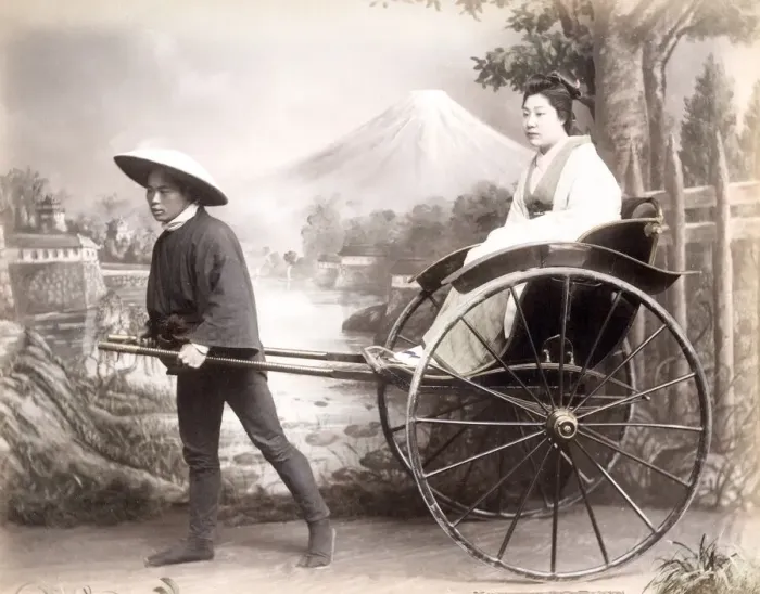 Framed Print : c. 1880s Japan - geisha in a rickshaw Framed Print : c. 1880s Japan - geisha in a rickshaw