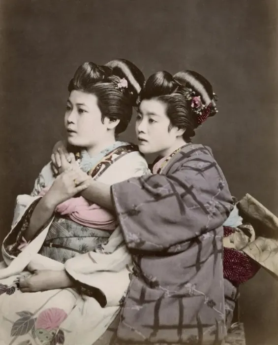 Framed Print : c. 1880s Japan - two geishas Framed Print : c. 1880s Japan - two geishas