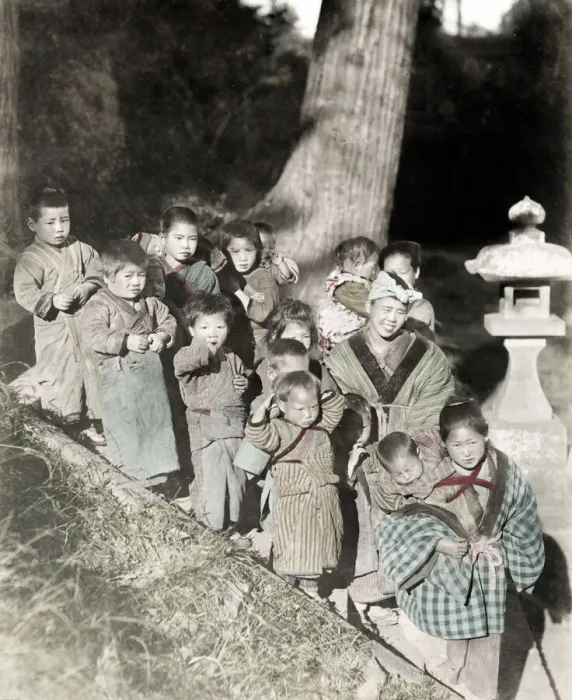 Framed Print : c. 1880s Japan - group of children Framed Print : c. 1880s Japan - group of children