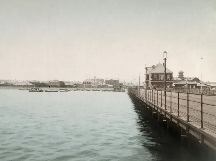 Framed Print : c. 1880s Japan - harbour waterfront, Yokohama Framed Print : c. 1880s Japan - harbour waterfront, Yokohama