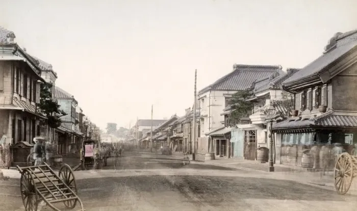 Framed Print : c. 1880s Japan - Honcho Dori or main street Yokohama Framed Print : c. 1880s Japan - Honcho Dori or main street Yokohama