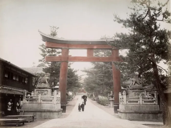 Framed Print : c. 1880s Japan - Inari temple at Fushimi, torii Framed Print : c. 1880s Japan - Inari temple at Fushimi, torii