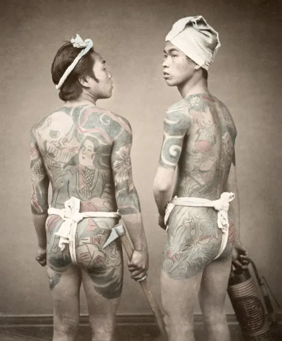 Framed Print : c. 1880s Japan - Japanese firemen ornate tattoos tattooing Framed Print : c. 1880s Japan - Japanese firemen ornate tattoos tattooing