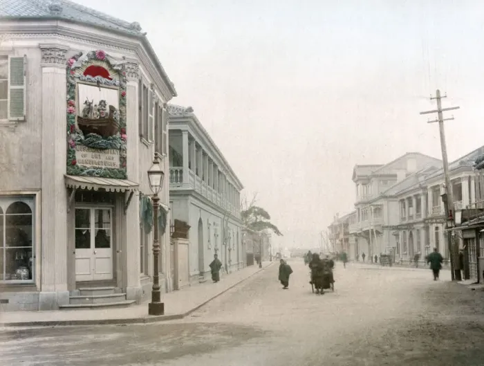 Framed Print : c. 1880s Japan - main street Kobe Framed Print : c. 1880s Japan - main street Kobe