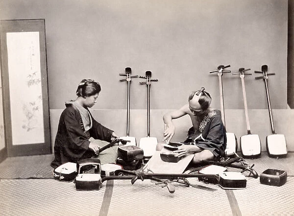c. 1880s Japan -making a shamisen