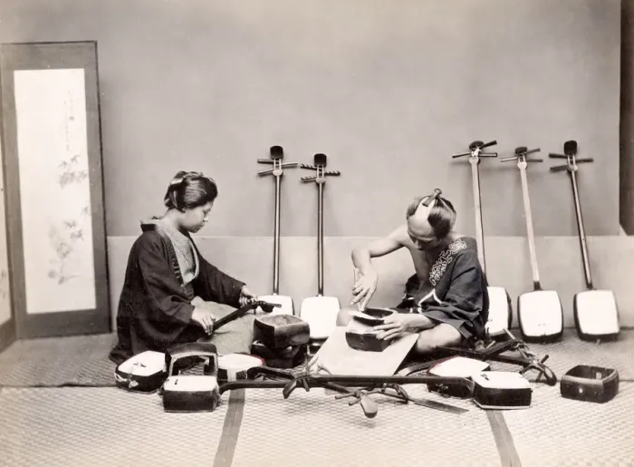 Framed Print : c. 1880s Japan -making a shamisen Framed Print : c. 1880s Japan -making a shamisen