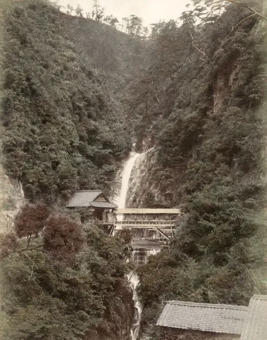 Framed Print : c. 1880s Japan - Metaki waterfall, Kove Framed Print : c. 1880s Japan - Metaki waterfall, Kove