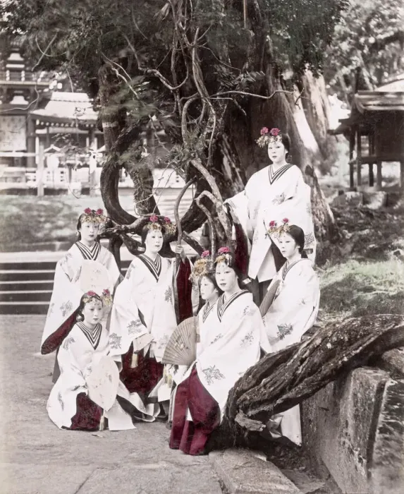 Framed Print : c. 1880s Japan - Miko or temple maidans Framed Print : c. 1880s Japan - Miko or temple maidans