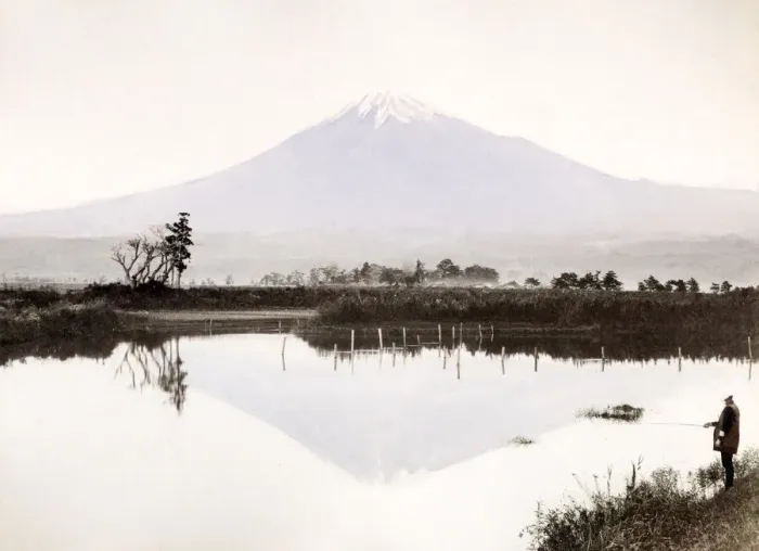 Framed Print : c. 1880s Japan - Mount fuji reflected in lake Framed Print : c. 1880s Japan - Mount fuji reflected in lake
