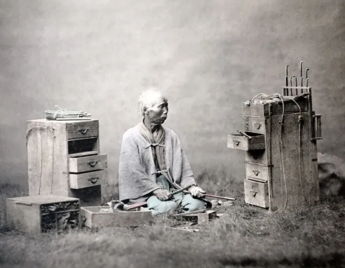 Framed Print : c. 1880s Japan - pipe maker Framed Print : c. 1880s Japan - pipe maker