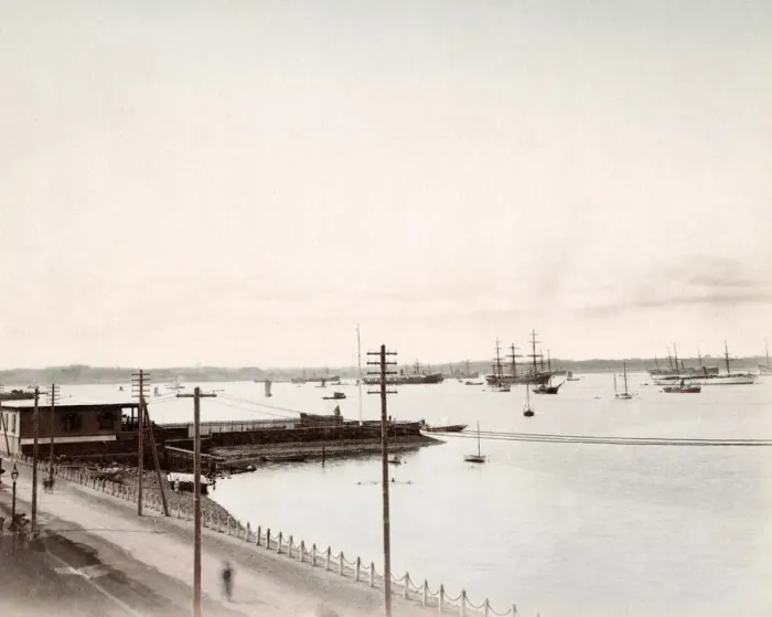 Framed Print : c. 1880s Japan - ships in the harbour at Yokohama Framed Print : c. 1880s Japan - ships in the harbour at Yokohama