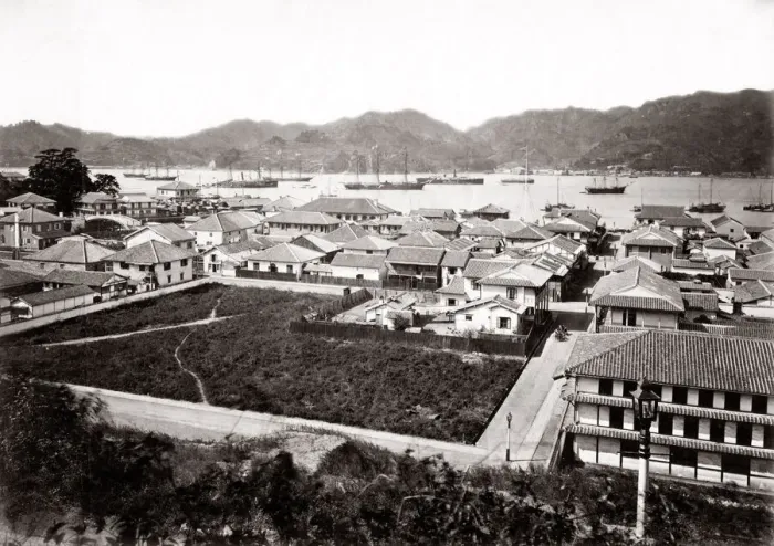 Framed Print : c. 1880s Japan - ships in Nagasaki harbour Framed Print : c. 1880s Japan - ships in Nagasaki harbour