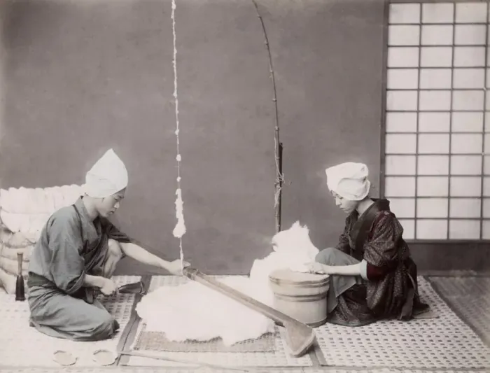Framed Print : c. 1880s Japan - spinning thread Framed Print : c. 1880s Japan - spinning thread