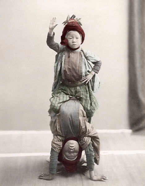 c. 1880s Japan - street acrobats tumblers performers